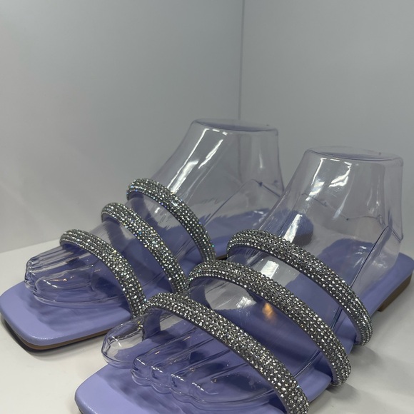 Strappy Rhinestone Lavender Purple Square Toe Women’s Sandals Size 9 New - Picture 2 of 13